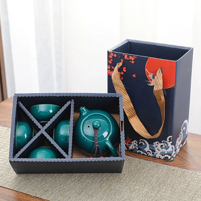 Набір чайного посуду "Гочао" (Guochao), 1 чайник + 4 чашки, подарункова коробка, зелений