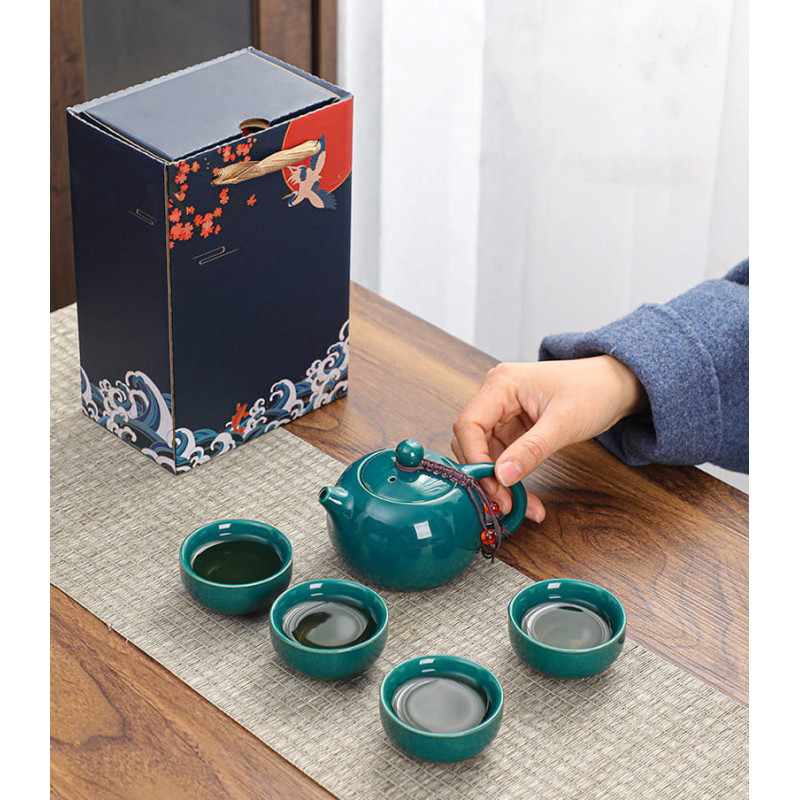 Набір чайного посуду "Гочао" (Guochao), 1 чайник + 4 чашки, подарункова коробка, зелений