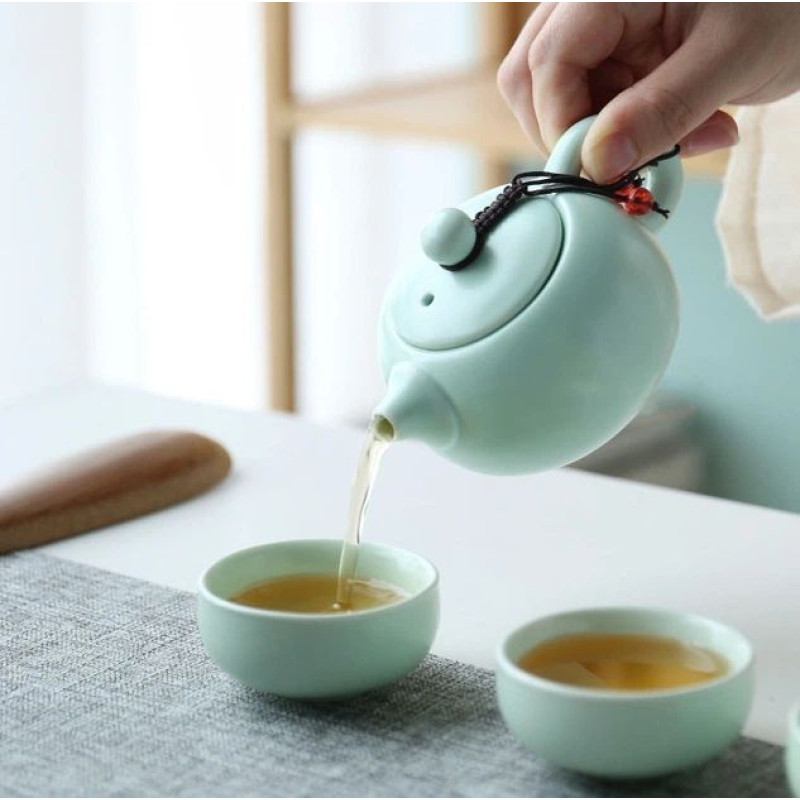 Набір чайного посуду "Гочао" (Guochao), 1 чайник + 4 чашки, подарункова коробка, світло-зелений