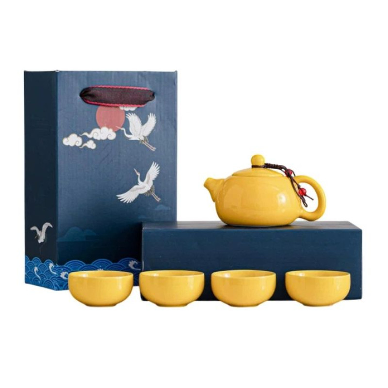 Набір чайного посуду "Гочао" (Guochao), 1 чайник + 4 чашки, подарункова коробка, жовтий