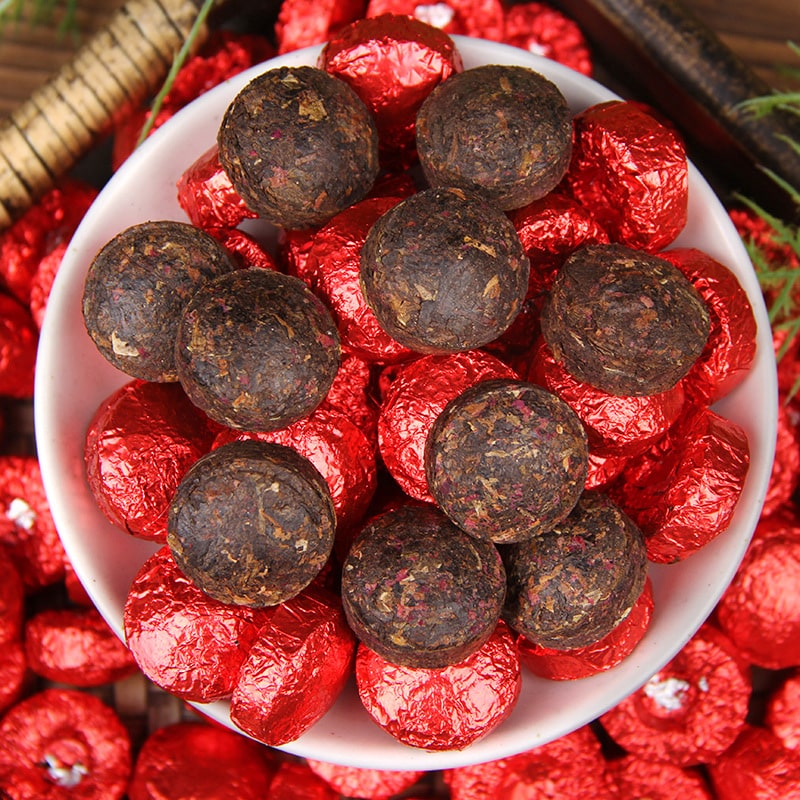 Чай пуер шу з трояндою "Hechangxuan" (Rose Pu-erh Tuocha), 5 г, міні точа