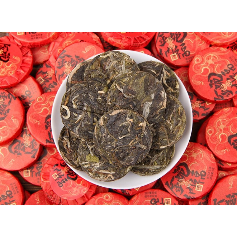 Чай шен пуер з гір Іу Чженшань "Благословіння Золотої Змії", 6 г, міні млинець / таблетка